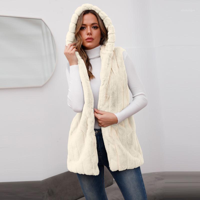 

Women' Vests Fashion Autumn Winter Sleeveless Solid Colors Hooded Plush Fleece Warm Coat Waistcoat Outwear Chaqueta Mujer#g3, Beige