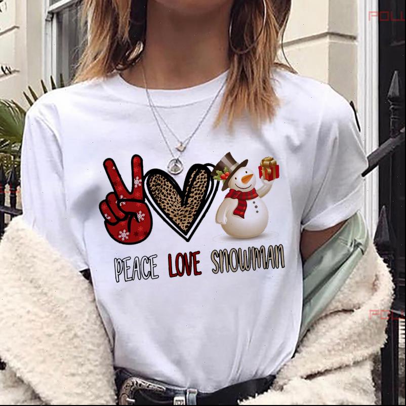 

Fashion Womens T Shirts Women Shirt Cute Peace Love Snowman Tee Christmas Tumblr Graphic Female Print, White