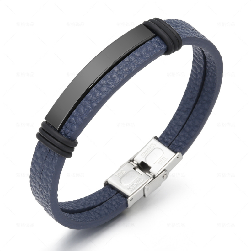 

Punk Style Black Brown Leather Chain Stainless Steel Charm Magnetic Snap Bracelet