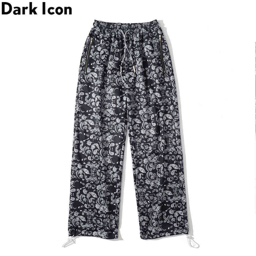

Full Printed Jogging Pants Elastic Waist Straight Men's Pants Trousers 210603, Black