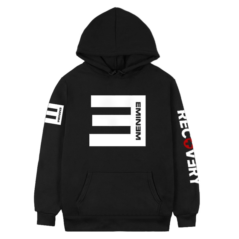 

Men's sweater singer Eminem letter theme print Hoodie, Black