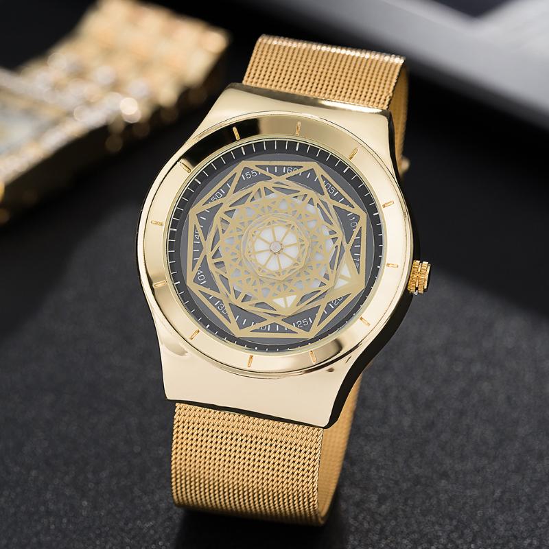 

Wristwatches 2021 Simple And Atmospheric Men's Casual Watch, Personalized Compass Surface Steel Mesh Belt Decoration Watch, Gold