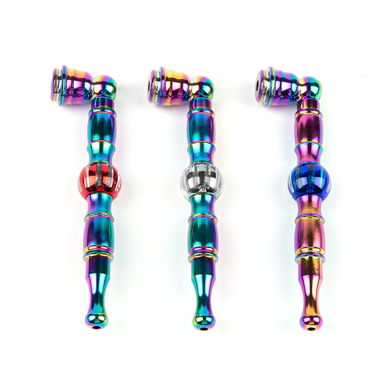 

Pipe Creative Colorful Lantern Bead Aluminum Alloy Ice Blue Pipes with Cover Fashionable Detachable Metal Smoking Pipe