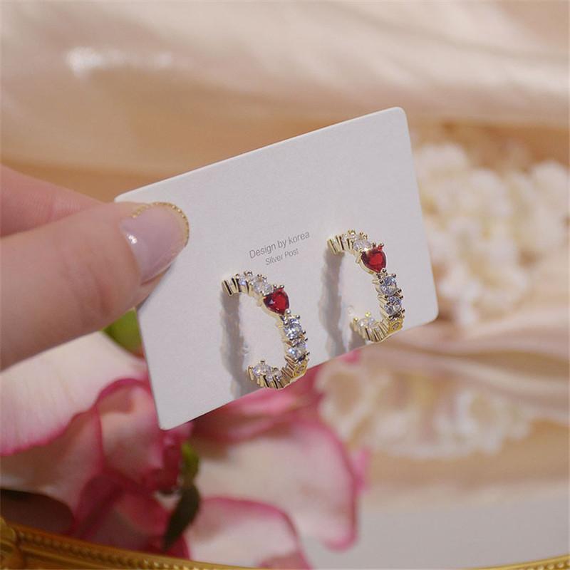 

Hoop & Huggie 14K Gold Inlaid Zircon Snake-shaped Jewelry Earrings For Woman S925 Silver Needle Exquisite Red Love Temperament