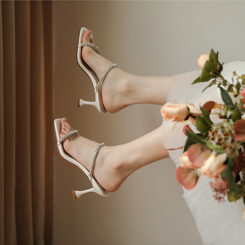 

slippers female slippers korean leather shoes plus size 22-25cm full summer strass decoration slides n1k9, Black