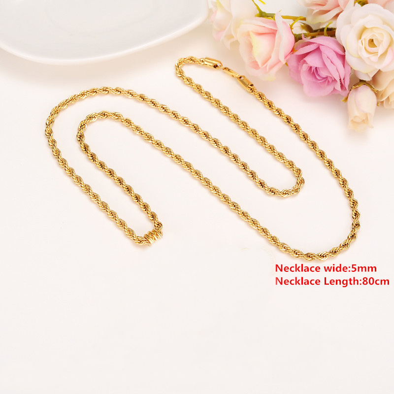 18 K Solid Fine G/F Yellow Gold Rope Chain Hip Hop Necklace 5mm Thick 31 inch Long Tall-image-668595688