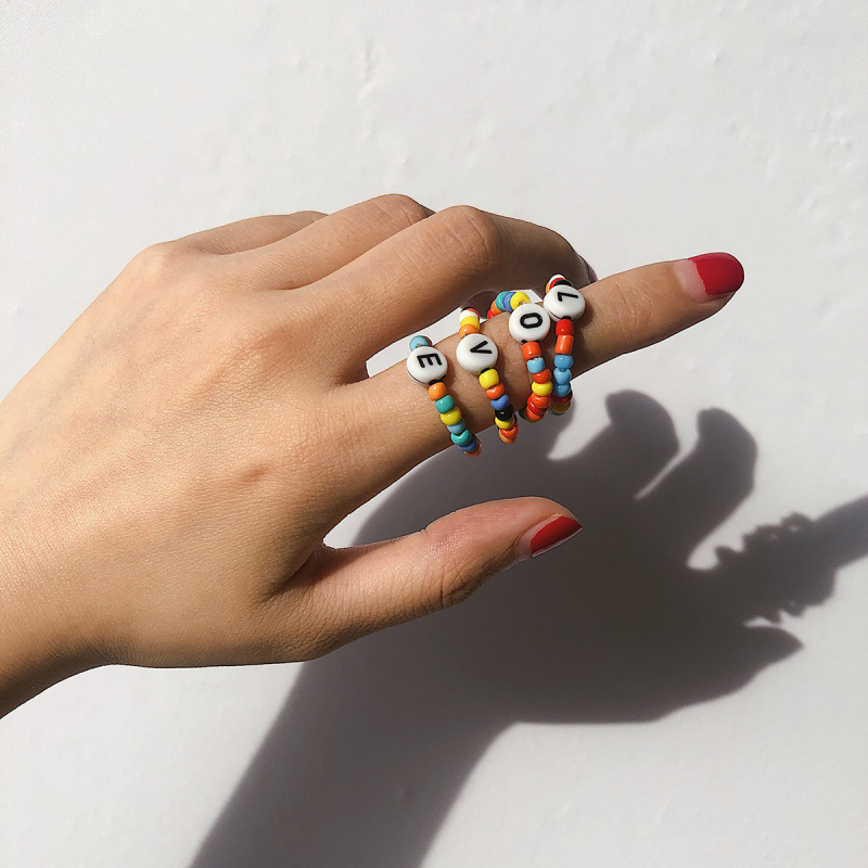 

Creative Ethnic Style Colorful Letter LOVE Beads Seedbeads Ring Jewelry 4pcs/Set