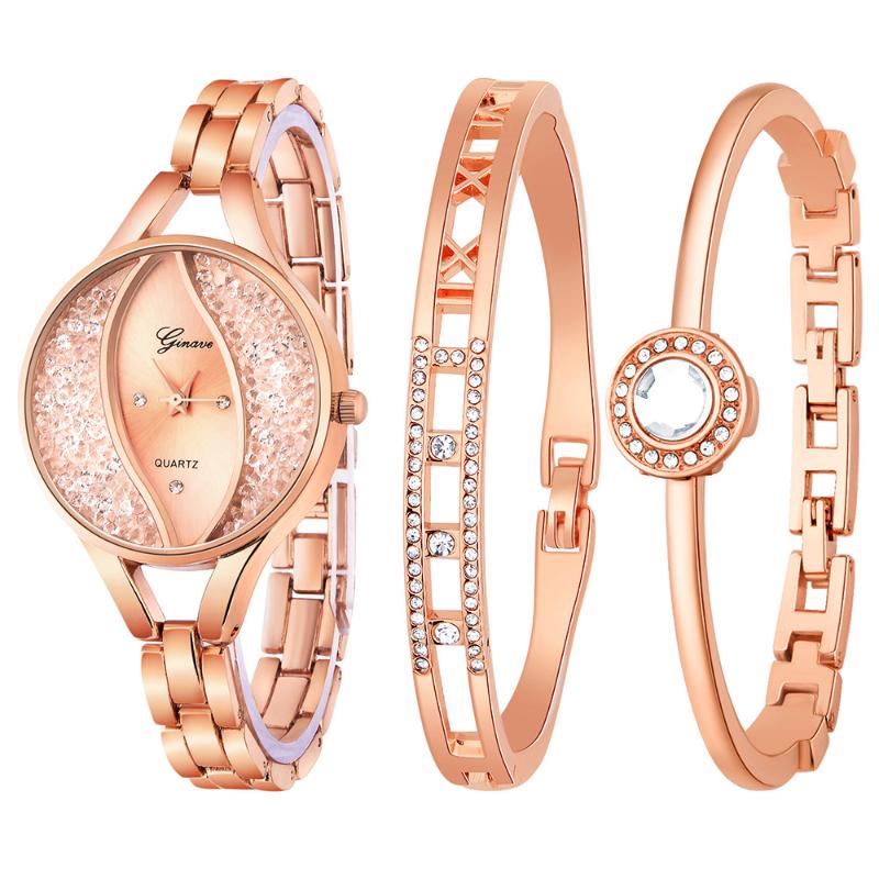

Fashion Women's Quartz Set With Diamond Bracelet Watch For Women Reloj Watches Luxury 2021 Wristwatches, Gold