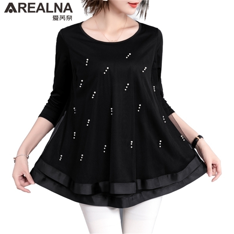 Womens tops and blouses autumn embroidery floral lace Chiffon blouse femme plus size black long sleeve shirts camisas mujer 210317