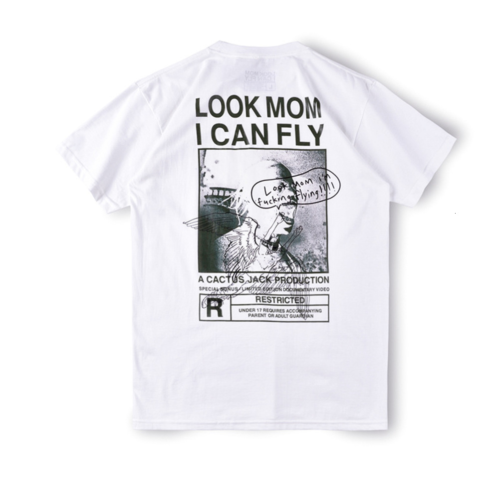 

Travis Scott look Mom I can fly tst-shirt summer graffiti print short sleeve T-shirt, White;black
