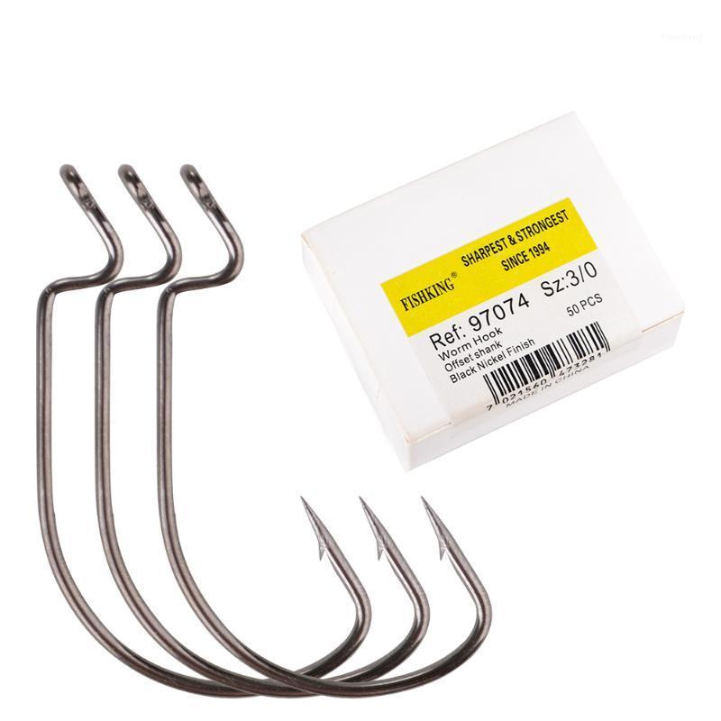 

Worm Hook Offset Shank Black Nickel Fish 97074 50PCS/Lot Jig Head Lure Carp Fishing Carbon Steel Barbed Hooks With Ringed