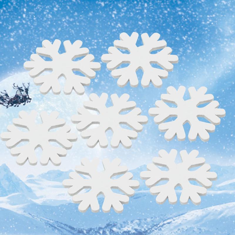 

Christmas Decorations 100pcs Mini Snowflake Wooden White Snow Flake Craft Decoration Supplies