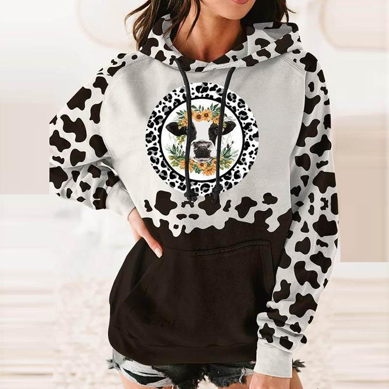 

Women's Hoodies & Sweatshirts Fashion Loose Sweatshirt 2021 Autumn Casual Long-sleeved Hooded Drawstring Ladies Blouse Vintage Patchwork Str, Black