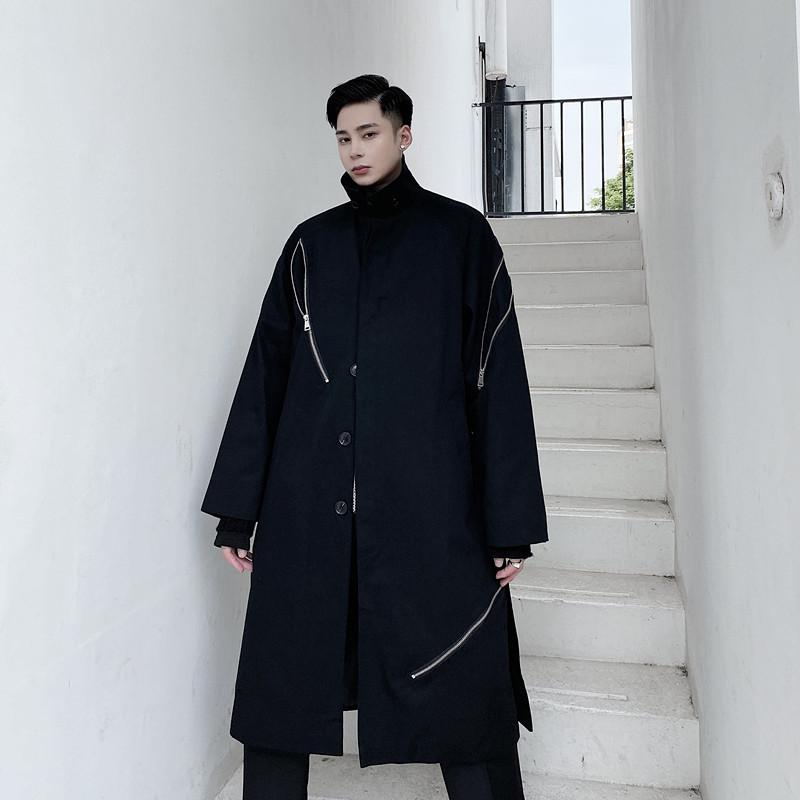 

Men's Trench Coats Men Zipper Decoration Long Loose Coat Male Streetwear Hip Hop Vintage Fashion Casual Gothic Windbreaker Jacket Outerwear, H22