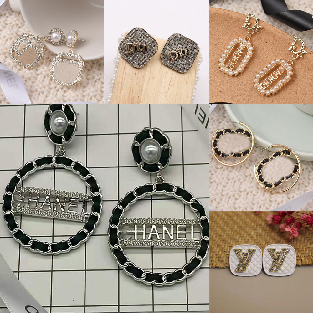 

22SS 19color 18K Gold Plated Double Letters Stud Earrings Luxury Fashion Studs Classic Design Earring Party Wedding Engagement Lovers Gift Jewelry Wholesale