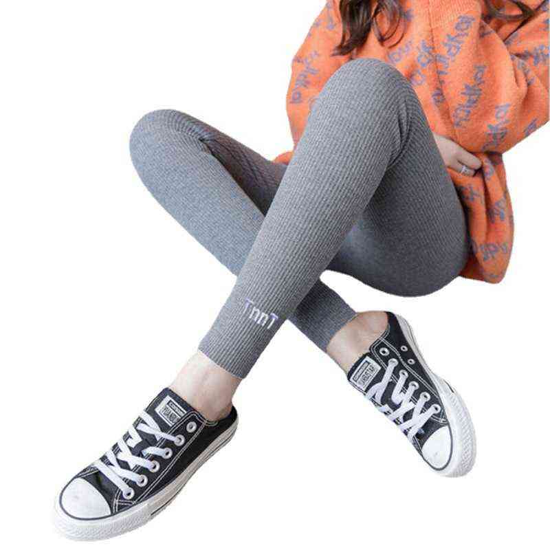 

Autumn and Winter Bottoms Women's Plush Thickened High Waist Thread Embroidery Tnnt Knitted Large Elastic Tights, Tn thick black