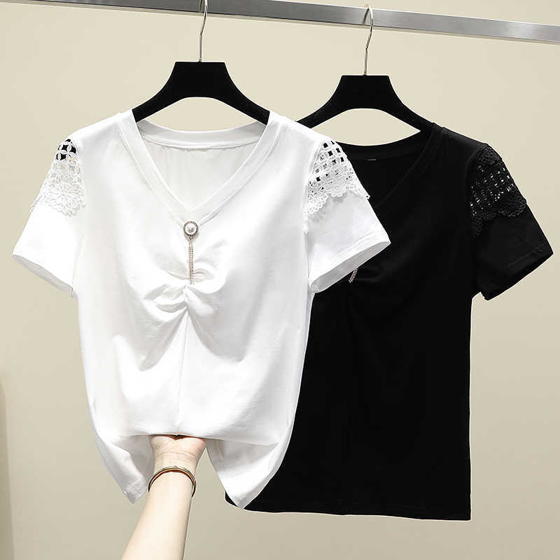 

White Tees T Shirt Women Summer Top Casual Short sleeve Hollow Out Tshirt Cotton T-Shirt Tops Tee Shirt Femme Good Quality 210604