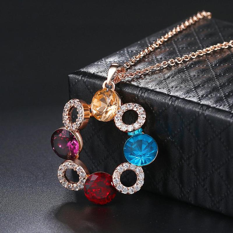 Pendant Necklaces Romantic Small Circle Inlaid Multicolor Crystal Necklace Jewelry 2021 Girl Women N070-image-708487887