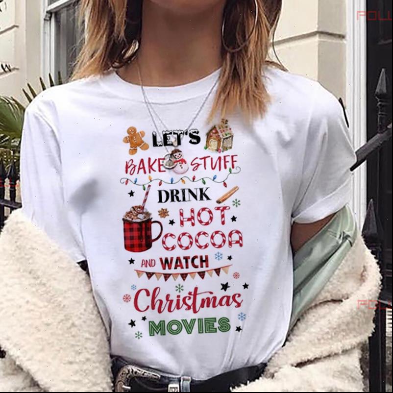 

Womens T Shirts Let Bake Stuff Drink Cocoa and Watch Christmas Movie Shirt Women Fashion Cute Tee Top Kawaii, White