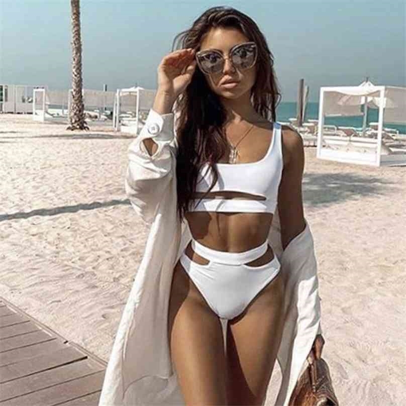

High Quality White Bikinis Waist Bikini Sale Padded Bra Hollow Out Sexy Swimsuit Female Swimwear Women Bathing Suit 210628