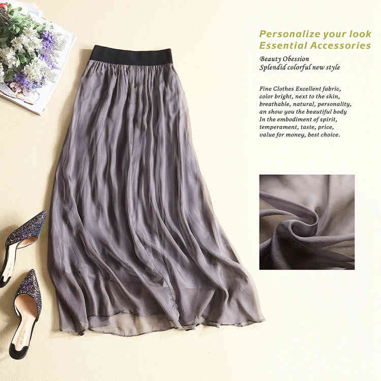 

Two Piece Dress High end boutique women's summer pure silk skirt long slim temperament elastic waist 1G9Q, White
