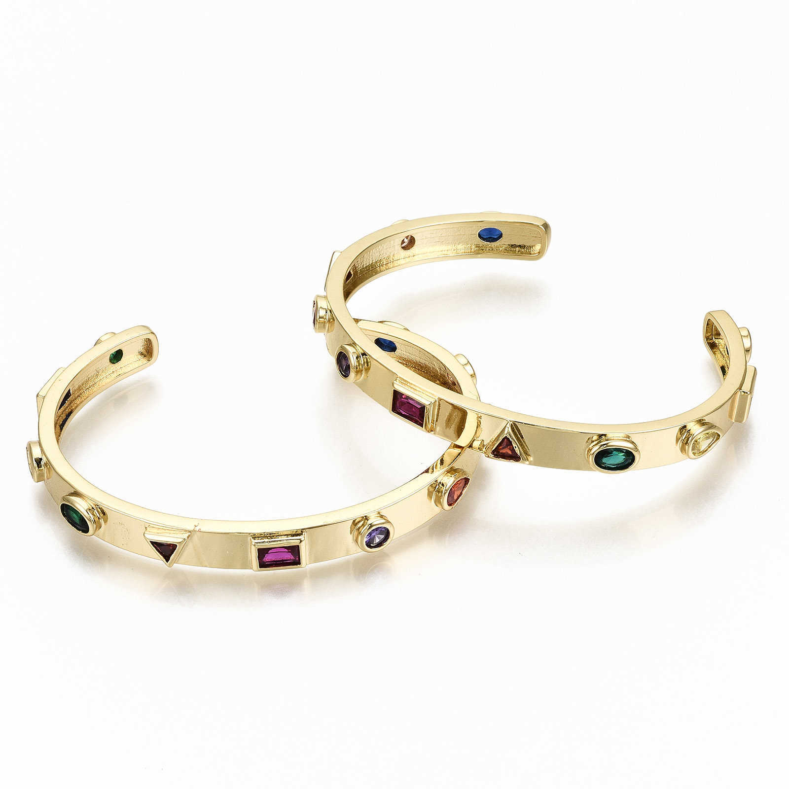 

2pcs Brass Pave Cubic Zirconia Open Cuff Bangles Gold Plated 2021 New Bangle Bracelet for Women Girl Wedding Party Jewelry Gift Q0722