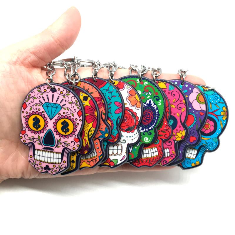 

Keychains Calavera Sugary-sweet Whimsical Skull Keychain Keyring Celebrate Mexican Day Of The Dead Halloween Acrylic Sugar Key Chain