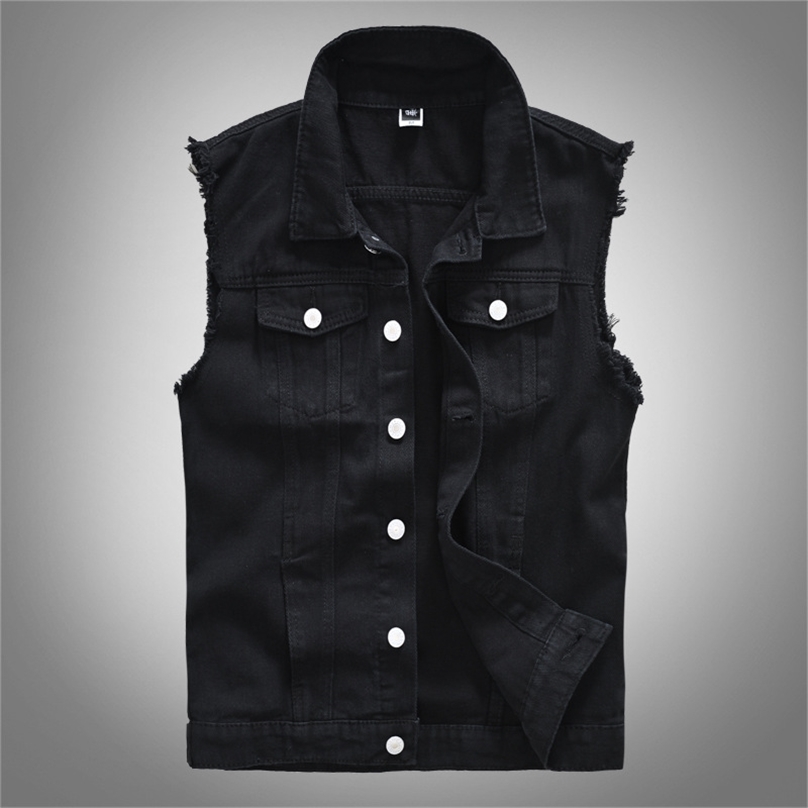 

Men's Fashion Casual Black Hooded Sleeveless Vest Denim Vest Jacket Street Punk Style Denim Vest Multiple Size Options -6XL 211111