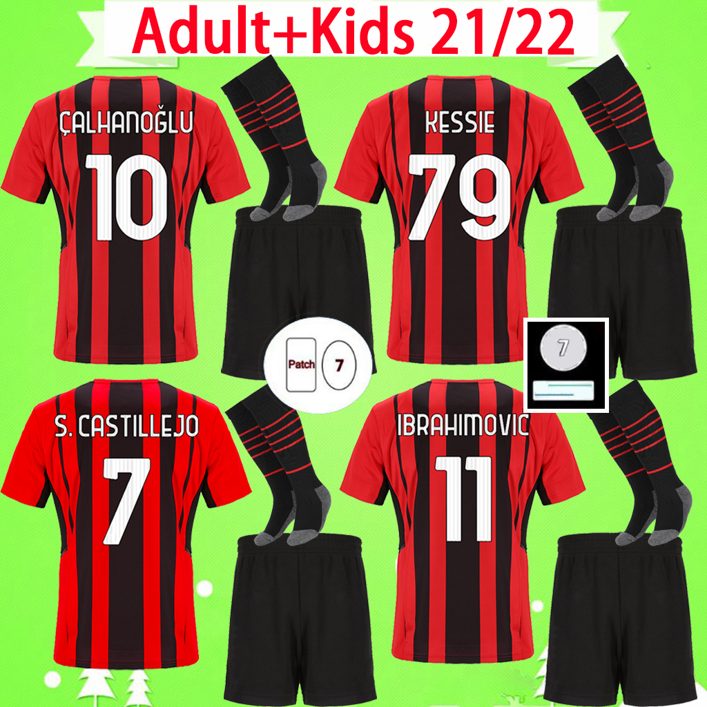 

Adult kids kit Maglia da calcio AC milan 21 22 soccer jersey IBRAHIMOVIC KESSIE S.CASTILLEJO KRUNIC THEO children 2021 2022 football shirt maillot men suit boys set, 21/22 kit with socks