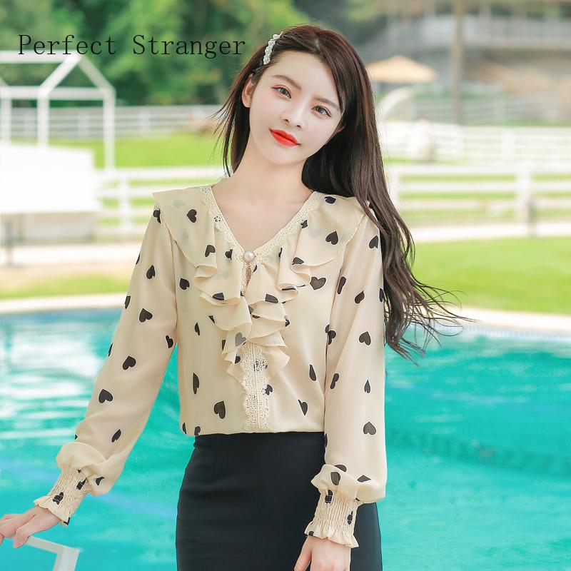

Summer Arrival V Collar Long Sleeve Dot Printed Women Chiffon Blouse High Quality Women's Blouses & Shirts, White