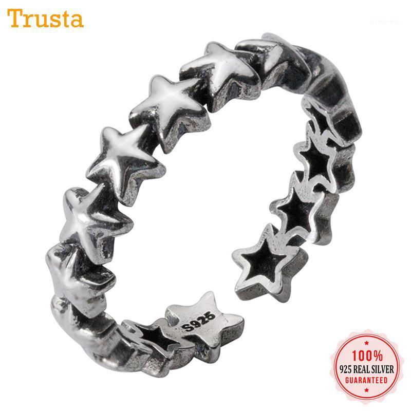

Trustdavis 100% 925 Solid Real Sterling Thai Silver Star Cocktail Opening Ring Sizable 5 6 7 Women Girls Kids Xmas Gift DA194 Band Rings