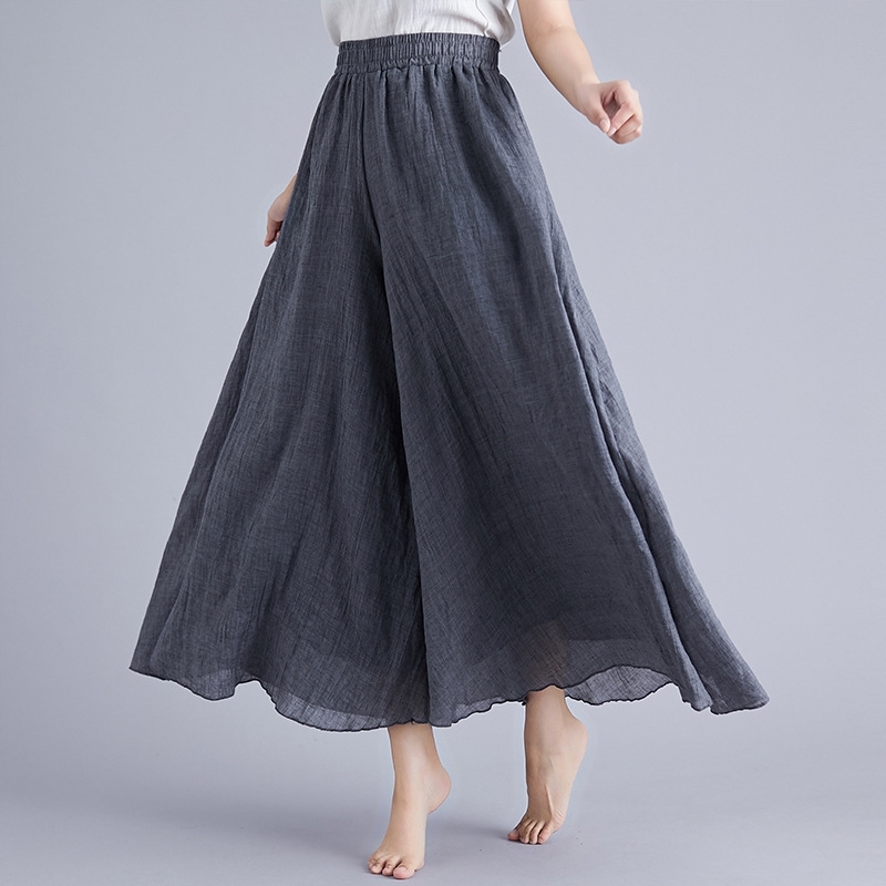 

Women Cotton Linen Spring Wide Leg Pants Elastic Waist Plus Size Loose Vintage 5 Colors Trousers 210603, Pink