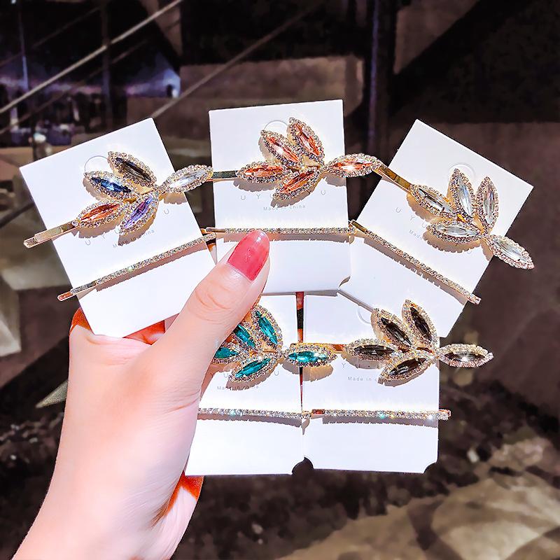

Hair Clips & Barrettes 2PCS Simple Cubic Iron Oxide Stone Hairpin Girl Claw Geometric Heart-shaped Crystal Female Accessories, Golden;silver