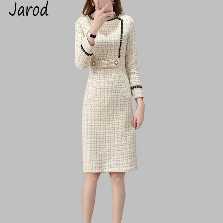 

Arrival Winter Runway Long Sleeve Tweed Dress Autumn Women Elegant Ladies Office Vintage CasuNal Slim Dresses Vestidos 210526, Picture color