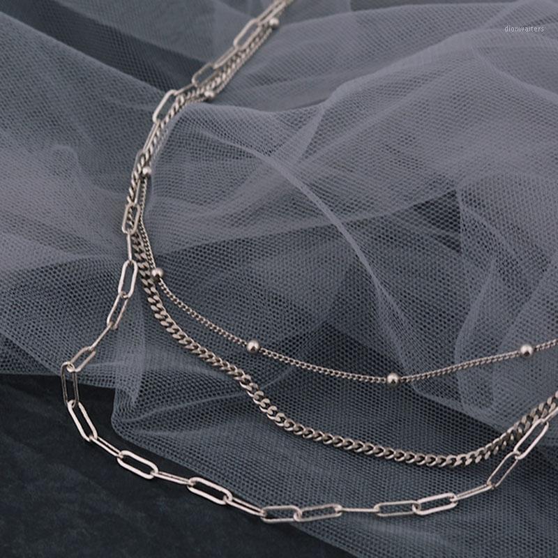 

Chains Vintage Silver Necklace For Women Summer Trend Punk Style Hip Hop Three Layers Clavicle Chain Party Couple Jewelry Gifts
