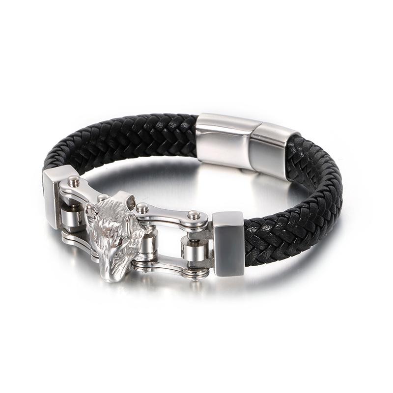

Link, Chain Fashion Stainless Steel Charm Magnetic Black Men Bracelet Leather Genuine Braided Punk Rock Bangles Jewelry Accessories