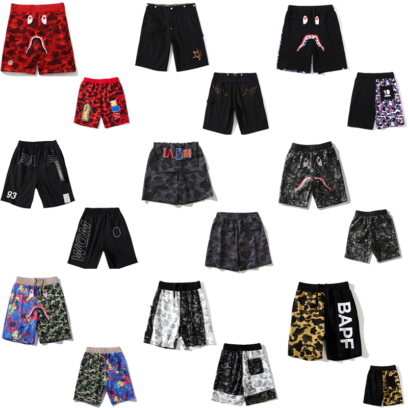 

Men's shorts summer high quality Japanese shark head print beach pants men and women couple camouflage casual short 0101, 1 pcs buttons