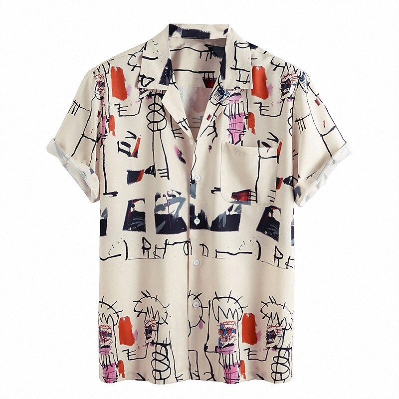 T-shirt pour hommes Autres impressions Bouton de collier graphique Collier Daily Week-end Daily Week-end Tops Basic Beige Y4HY #