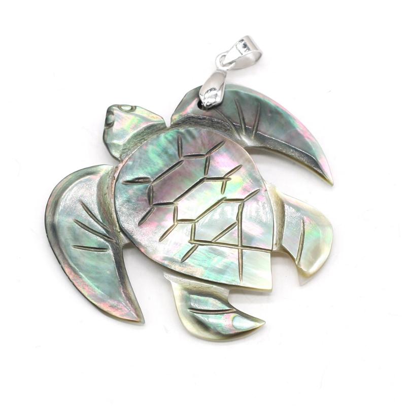 

Charms Natural Shell Pendant Tortoise Shape For DIY Necklace Animal Personality Trend Design Jewelry 50x48mm, Bronze;silver