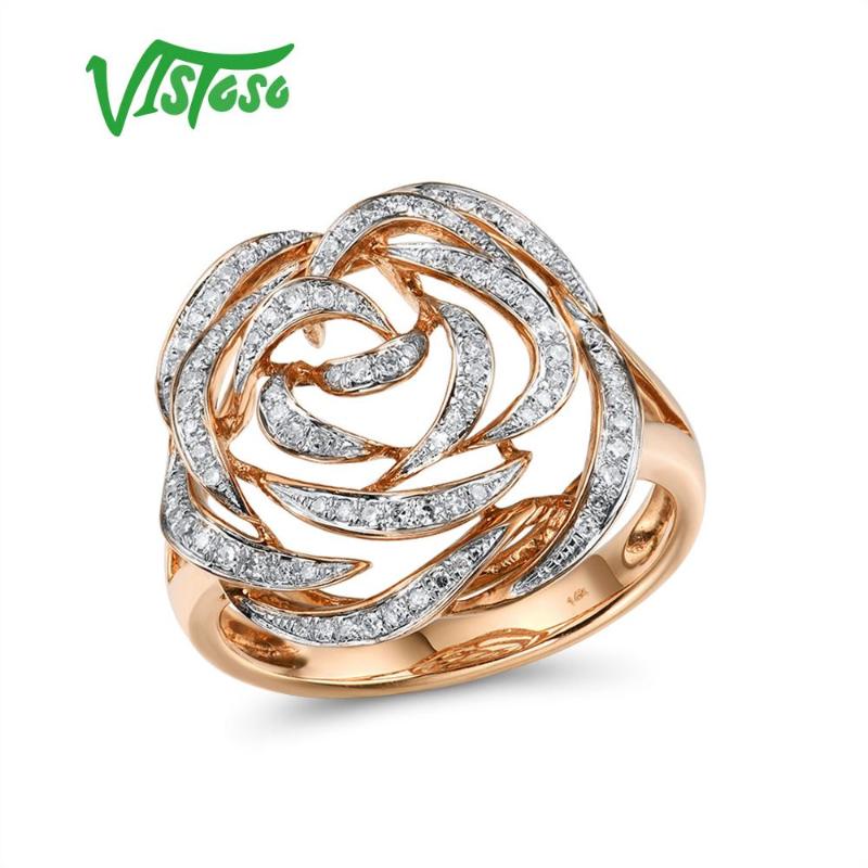 

Cluster Rings VISTOSO Gold For Women Genuine 14K 585 Rose Ring Sparkling Diamond Promise Engagement Anniversary Fine Jewelry, Golden;silver