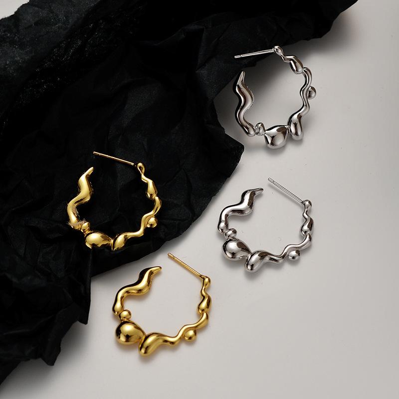 

Hoop & Huggie Real 925 Sterling Silver Earrings For Women Irregular Twisted C Round Korean Earings Party Minimalist Fashion Jewelry 2021
