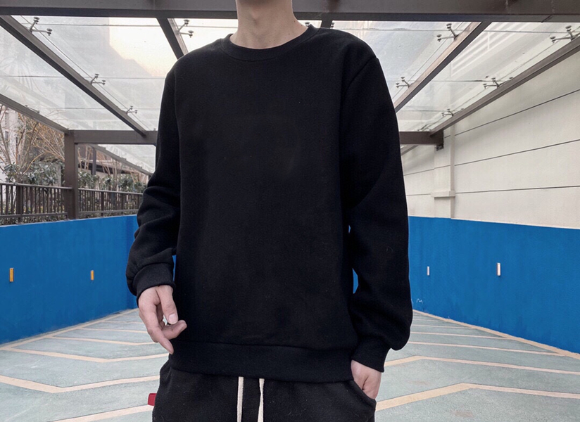 

Autumn men's and women's same style Sweatshirts tide brand high street pure cotton round neck top, Black