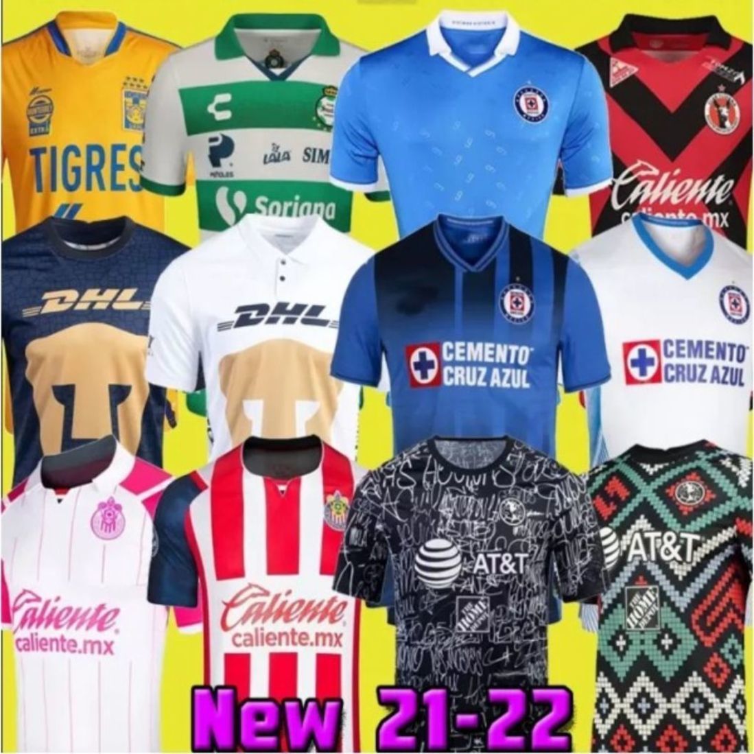 

21 22 Club America Cruz Azul Soccer Jersey 2021 2022 Guadalajara Chivas 115th Tijuana UNAM Tigres home away third Liga MX Football Shirts Santos Laguna mexico Thai, [tigres]3rd