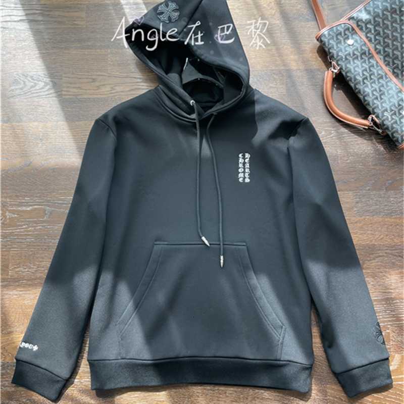 

New Sanskrit print cross Hooded Sweater men's top coat, Black