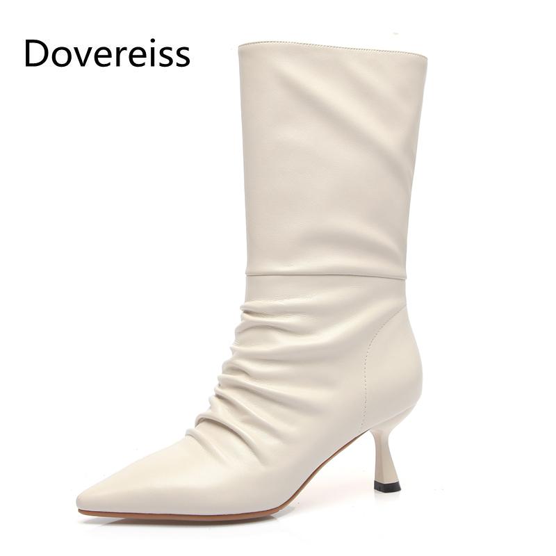

Boots Dovereiss Fashion Women's Shoes Winter Pure Color Beige Slip On Pointed Toe Stilettos Heels Elegant Concise Half, Black