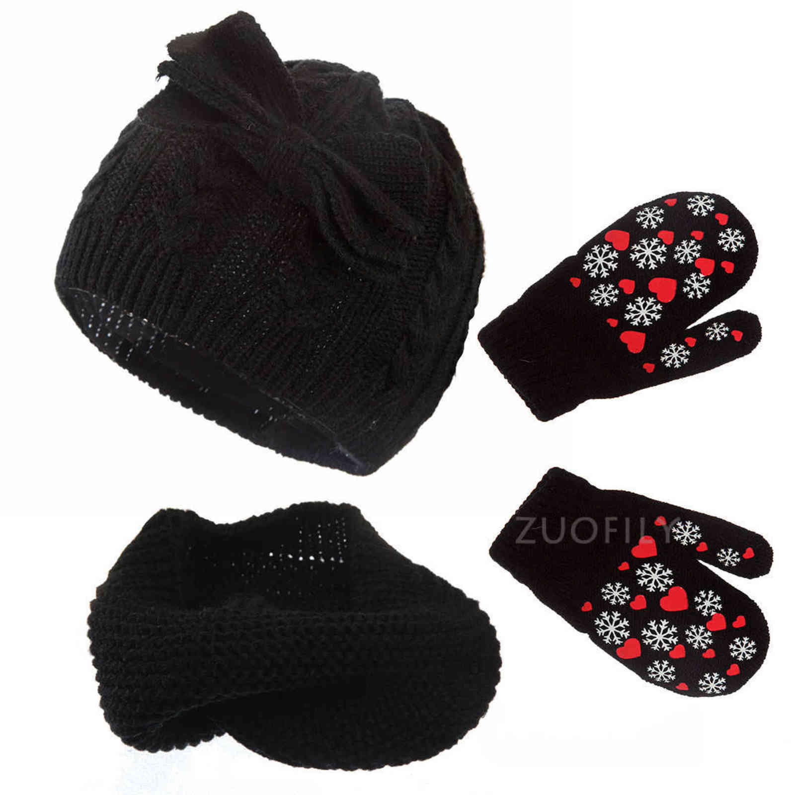 

3pcs Set Girls Boys Cute Winter Kids Baby Hats Keep Warm Children Knit Wool Outdoor Casual Hat Crochet Cap Scarf Mittens