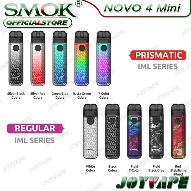 

SMOK Novo 4 Mini Kit 900mAh 25W with 2ml Side Filling Pod Cartridge Compatible w/ LP1 Coils Plug-n-play Replaceable for MTL Vaping 100% Original, Message for multi colors