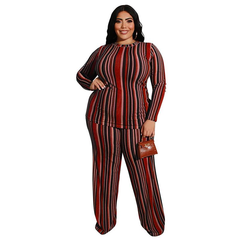 

Plus Size Tracksuits Fashion Stripe Two Piece Set 5XL Clothes For Women Autumn Casual Tracksuit Long Sleeve Pullover Top And Pants Suit, Black