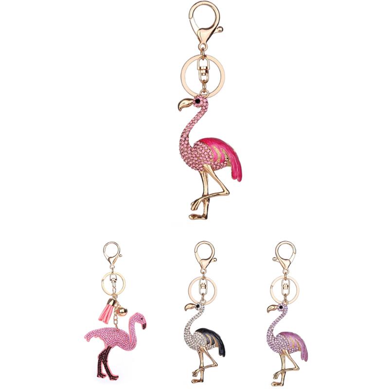 

Keychains Trendy Animal Keychain Pink Flamingo Keyring For Women Gift Unique Cute Crystal Key Chain Ring