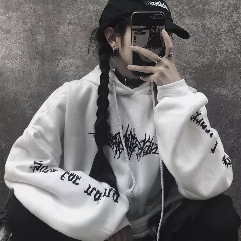 

hoodies t shirt autumn and winter sweater women's loose street wear black sweatshirt printed hoodie fashion long top